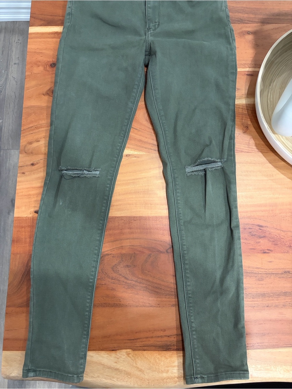Mendocino Just Black Olive Green High-Rise Skinny Jeans with Knee Slits - Picture 3 of 5